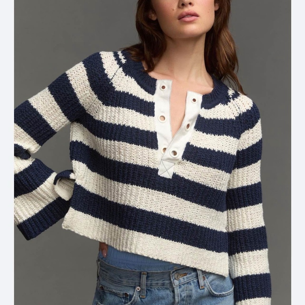 Pilcro Navy and Cream Striped Sweater